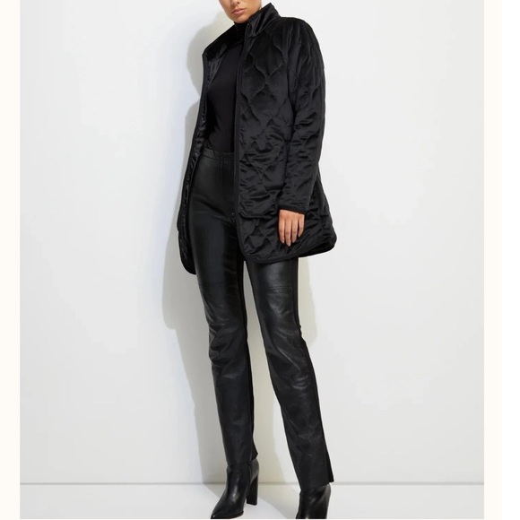 Unreal Fur / Anthropologie Moon Shadow Black Quilted Velvet Coat L - Picture 3 of 12